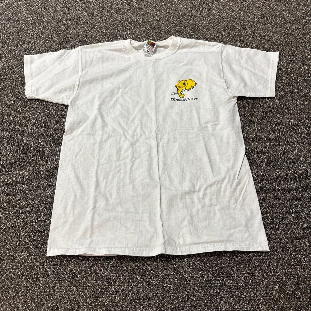 Vintage Conservative Tee Shirt White Graphic Elephant Small Logo 1990s Medium
